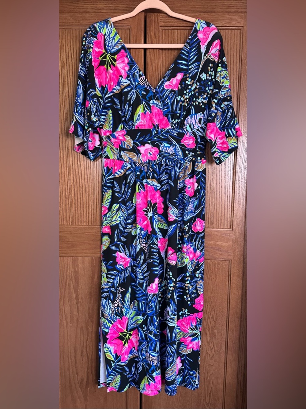Lilly Pulitzer Parigi Midi Dress Elbow Sleeve Onyx Earned Striped Pink